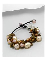 Mixed Colors Butterfly Cotton Fresh Water Pearls Bracelet In Sterling Silver