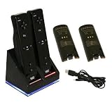 Invero Black Nintendo Wii Twin Dual Charging Station Charge Dock Stand With 2 Rechargeable Battery Packs Plus Led Light For Wii Remote Control