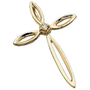 14K Yellow Gold Diamond Solitaire Cross Pendant