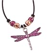 Gorgeous Purple Beaded Dragonfly Pendant on Black Cord Necklace