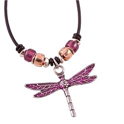 Gorgeous Purple Beaded Dragonfly Pendant on Black Cord Necklace -- Made In USA