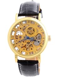 Yesurprise Fashion Golden See Through Skeleton Dial Men Women Mechanical Wrist Watch