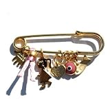 Golden Baby Girl Pin with Multiple Protection Charms in Pink