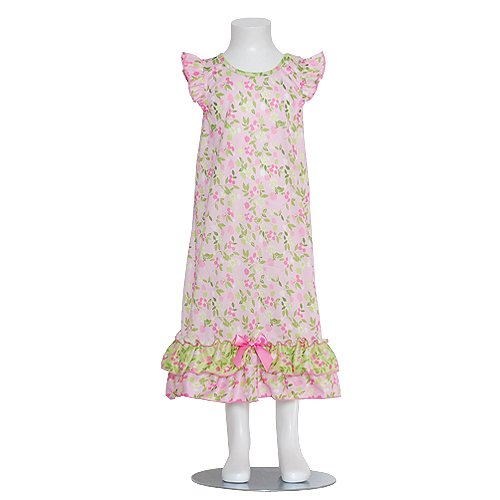 Laura Dare Little Girls Size 6X Pink Green Cherry Blossom Nightgown