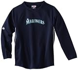 MLB Boys' Seattle Mariners Long Sleeve Crew Neck Thermabase Tech Fleece Pullover (Pro Navy/Pro White, Medium)