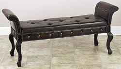 Beautiful Handmade RETRO STYLE 56" Wide Wooden / Bi-Cast Leather Bench on Black Finish