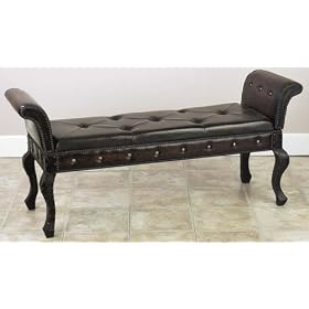 Beautiful Handmade RETRO STYLE 56" Wide Wooden / Bi-Cast Leather Bench on Black Finish