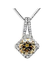 1.35ct Brown Round Diamond Necklace Pendant 18k White Gold