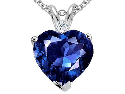 2.02 cttw Created Sapphire and Genuine Diamond Heart Pendant in 14k White Gold