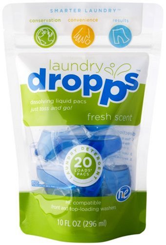 Buy Now at Amazon.com: Laundry Dropps, Dissolving Liquid Pacs, Fresh Scent, 20-Load Pouch (Pack Of 3)