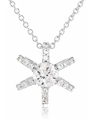 Diamond Veneer Round Cubic-Zirconia Center Stone 6 Pave Channel Loop Pendant Necklace, 11"