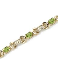 14K Yellow Gold Oval Peridot and Diamond Bracelet