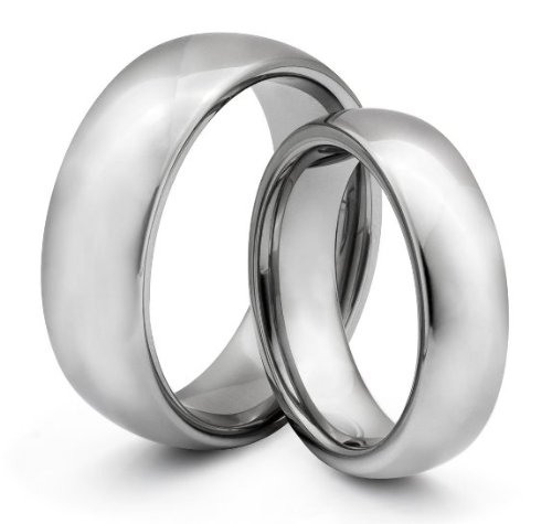 His & Her's 8MM/6MM Tungsten Carbide Classic Polished Wedding Band Ring Set (Available Sizes 4-14 Including Half Sizes)