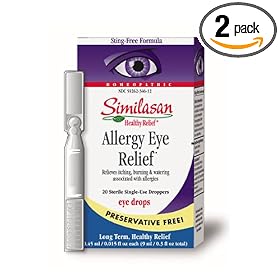 Similasan Preservative-Free Allergy Eye Relief Eye Drops, .015-Ounce Single-Use Droppers in 20-Count Boxes (Pack of 2)