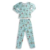 holiday family sleepwear-Sara's Prints - Girls Long Sleeve Holiday Skaters Pajamas, Aqua, Red (Size 5) Free Shipping
