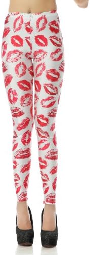 LoveLiness Red Lip Painting Calico Printed Leggings One Size White