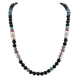 Southwestern Black Onyx Gemstone Bead and Sterling Silver 18" Choker Necklace by Native American Artist Tommy Singer, #7673