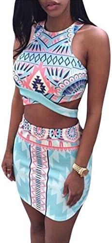 Honboo Womens Two Piece Crop Tops+Skirt Set Cocktail Bandage Bodycon Party Dress