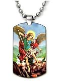 Saint Michael Archangel Color Dogtag Necklace w/Chain and Giftbox