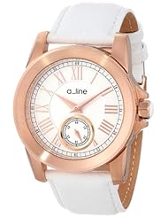 a_line Womens AL-80022-RG-02-WH Amare Silver Dial White Leather Band Watch