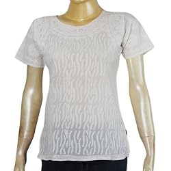 Ladies Kurta Cotton Long Sleeve Top Blouse Chikan Embroidery Size L (ctop411)