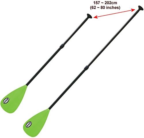 Adjustable 2 Piece Carbon Paddle for airSUP / Stand Up Paddle Surfing and Flat Water, Plastic Blade, total 29oz! Green vario
