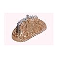 Gold sequinned clutch bag padded with diamante edging and ball clasp by Perfect Handbags