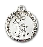 Sterling Silver Guardian Angel Pendant with Stainless Silver Heavy Curb Chain 24 inch