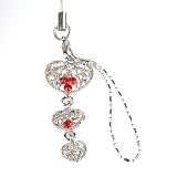 Hand Crafted Cellular Phone Charm - Heart Cascading - Red