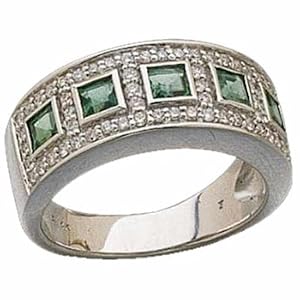 14Kt White Gold Genuine Emerald and Diamond Ring