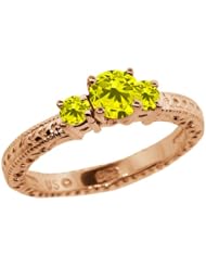 0.79 Ct Round Canary SI1/SI2 Diamond 18K Rose Gold 3-Stone Ring