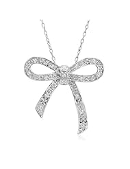 1/10cttw. Sterling Silver Diamond Bow Pendant-Necklace 18in. Chain
