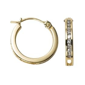 14k Yellow Gold, Round, Diamond Hoop Earrings (1 8 cttw, J Color, I2 Clarity) by
