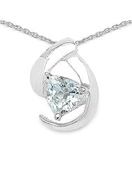 0.60 Carat Genuine Aquamarine Sterling Silver Pendant Necklace. 18"