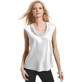 AK Anne Klein Top, Cap Sleeve Tiered Neckline