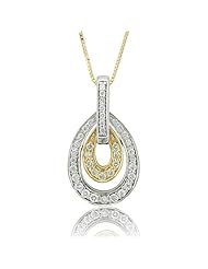 14k Two Tone Gold White and Yellow Diamond Tear Drop Pendant Necklace (GH, I1-I2, 0.34 carat)