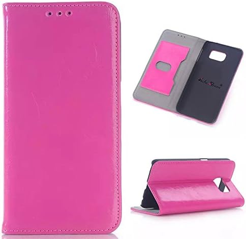 Galaxy S6 edge case,SoloShowRRRCase simple Fashion Wallet Stand Case Cover with Pu Leather Painting Design and Card Slots +Touch Stylus Pen for Samsung Galaxy S6 edge case(Hot Pink)