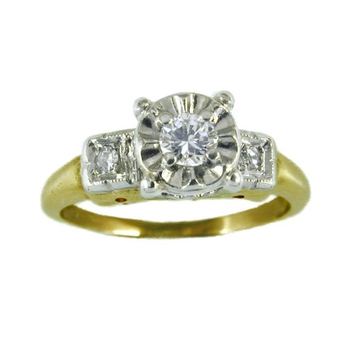 14K Antique Diamond Engagement Ring, circa 1940s, illusion setting