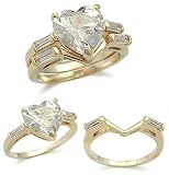 Heart Shape Cubic Zirconia Engagement Ring and Wedding Band