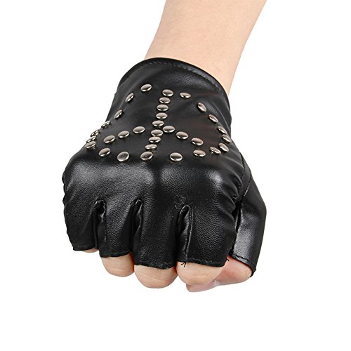Lolitarcrafts Womens Genuine Driving Half Finger Leather Gloves with Rivet