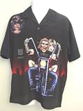 Dragonfly Clothing Biker Series Rare Midnight Rider Shirt Sexy Button Front Biker Clubbing Shirt - Biker Babe in Red Fringe Skirt - Howl at the Moon Baby. Sizes Med. - 5XL