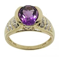 Purple Yellow Gold Amethyst Diamond Ring Sz=7 Bezel Set