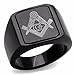 Black IP 316 Stainless Steel Masonic Men's Wide Band Flat Top Ring Band