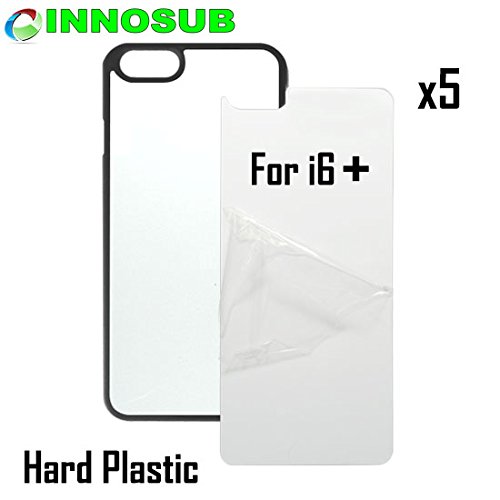 5 x Apple iPhone 6 PLUS-Plastic-black - blank dye case + inserts for dye Sublimation phone cover / blank Printable case, Made by INNOSUBTM USA