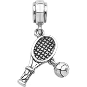 Persona Sterling Silver Dangling Tennis Charm Charm fits Pandora Troll & Chamilia European Charm Bracelets