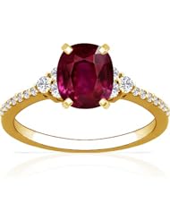 18K Yellow Gold Cushion Cut Ruby Ring With Sidestones