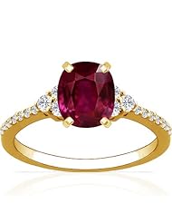 14K Yellow Gold Cushion Cut Ruby Ring With Sidestones