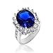 Bling Jewelry Kate Middleton Diana Ring Oval Blue Sapphire Color CZ Engagement Ring Silver Plated 5ct with Crystal Gift Box - Size 4