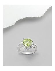 Lawn Green Heart CZ Ring In 92.5 Sterling Silver