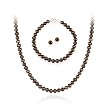 Sterling Silver 5.5-6mm Genuine Freshwater Cultured Brown Pearl Necklace Bracelet & Stud Earring Set